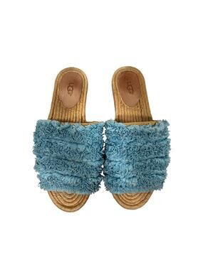 UGG Slide Sandals Womens 8 Aqua Blue Edith Yarn Fringe Espadrille Slip On